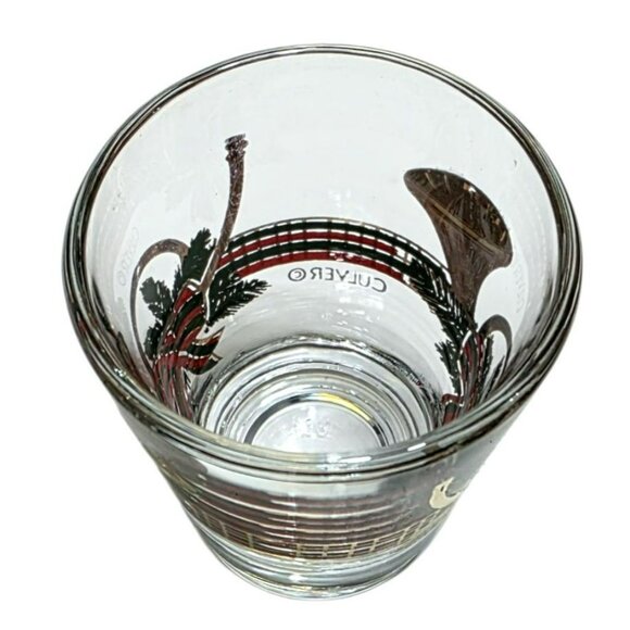 VTG Culver Christmas Shot Glass Yule French Horn 22K Gold MCM Plaid Bow Holiday - Picture 8 of 9